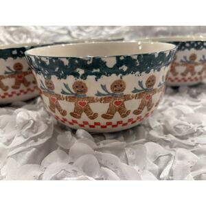 Gingerbread by Tienshan Soup Cereal Bowl Green Sponged Edge Christmas  Set of 4